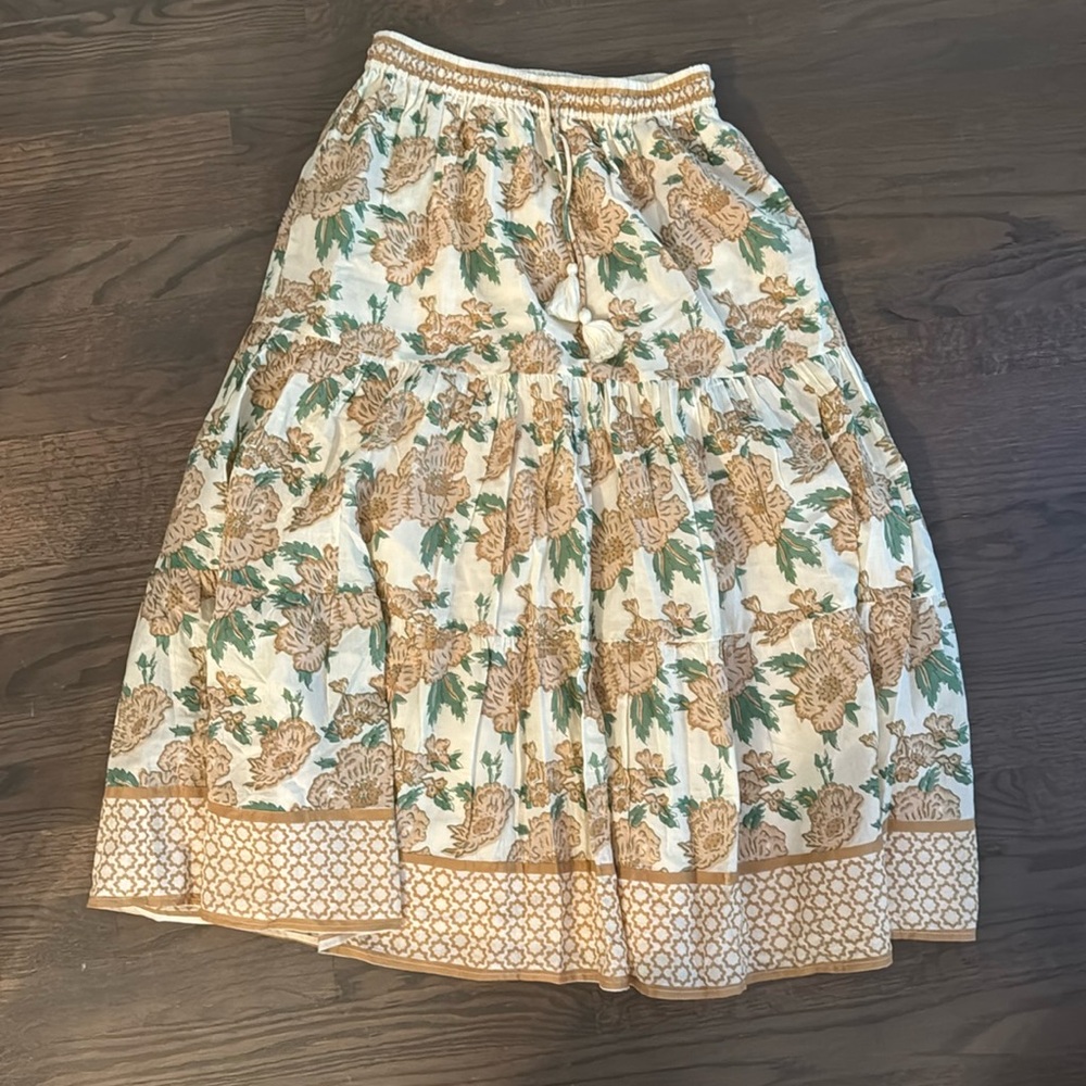 Cleobella Brown Floral Print Midi Skirt Size Small